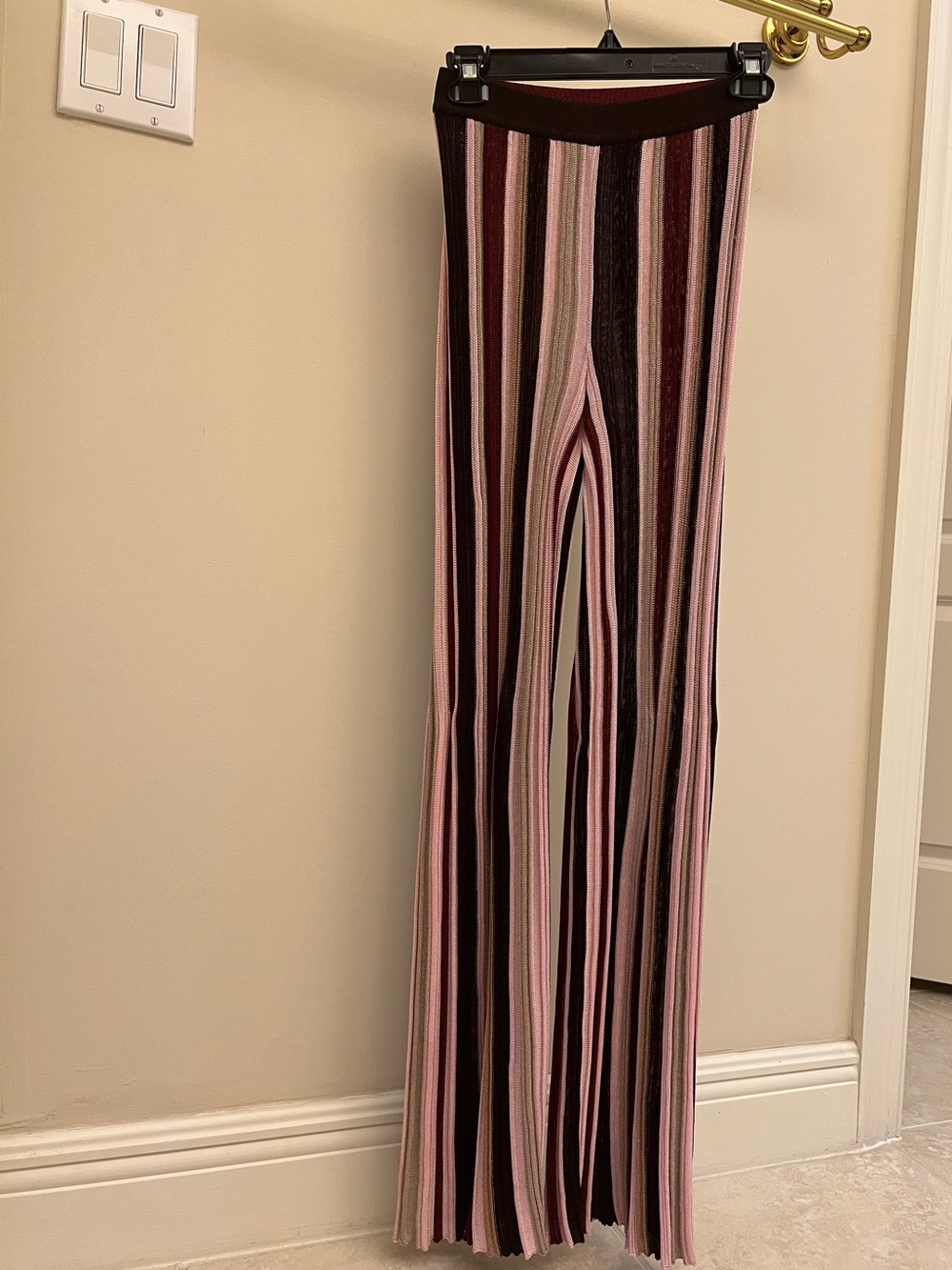 Missoni Striped Wide-Leg Knit elastic waist wide leg Pants/Pink and Brown IT36